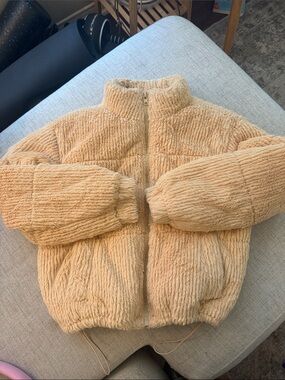 Fuzzy Plush Puffer Jacket in Apricot Beige